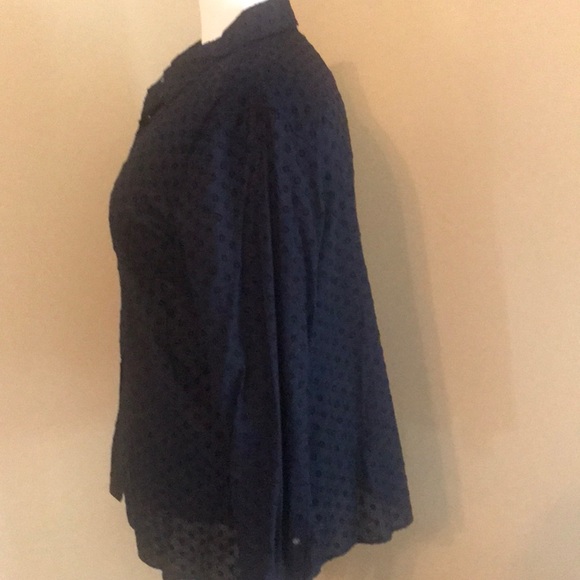 Talbots Navy Blue Swiss Dot Sheer Blouse Size 2X - Picture 3 of 5